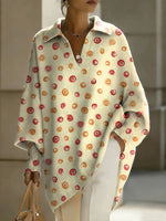 Women's Abstract Art Geometry Patterns V-neck Long-sleeved Casual Loose-fitting Knitted Pullover Sweater