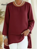 Elegant Double-layered Hem Denim Shirt Top