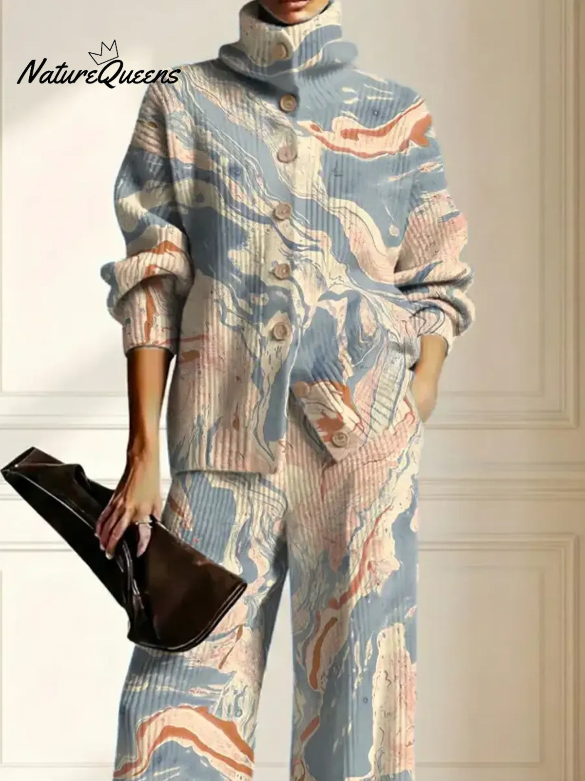 Women's Gradient Color Art Print Casual Cotton Knitted Suits