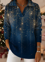 Shiny Stripes Print Lapel Casual Knit Sweater