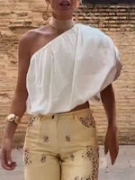 Casual Off-shoulder Linen And Cotton Top