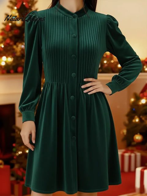 Women's Christmas Velvet Pleated Dress