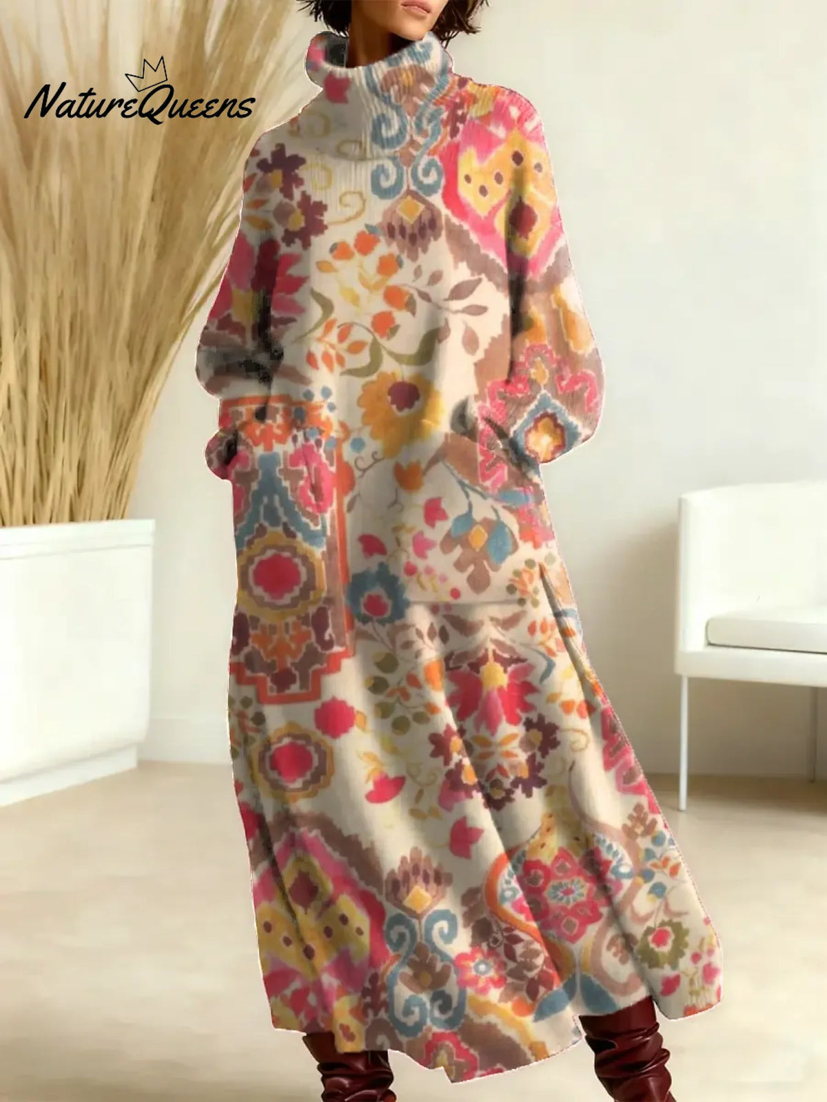 Women's Vintage Pattern Art Print Casual Cotton Knitted Dress