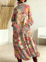 Women's Vintage Pattern Art Print Casual Cotton Knitted Dress