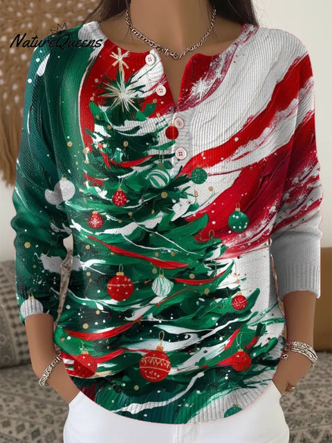 Christmas Tree  Art Print Buttoned Cardigan Sweater
