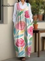 Women's Rose Art Casual Loose Denim Vest Dress