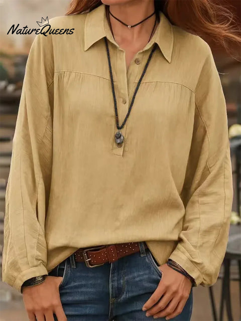 Casual Collared Button-up Cotton Linen Shirt