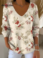 Women's Vintage ChristmasArt Print CasualSweater