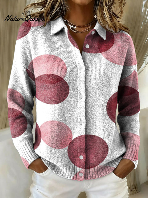 Geometric Polka Dot Decorative Pattern Casual Shirt Collar Long Sleeve Sweater