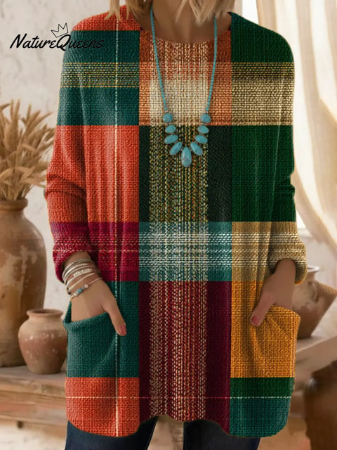 Women's Plaid Pattern Art Print Casual Cotton Knitted Sweater