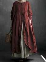 Women's Solid Color Art Casual Long Sleeve Cotton Linen Dress