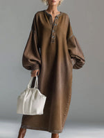 Women's Round Neck Long-sleeved Casual Loose Denim Dress