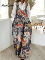 Women's Cashew Flower Pattern Art Print Casual Cotton Denim Dress