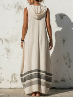 Loose-fit Casual Linen And Cotton Sleeveless Hooded Dress