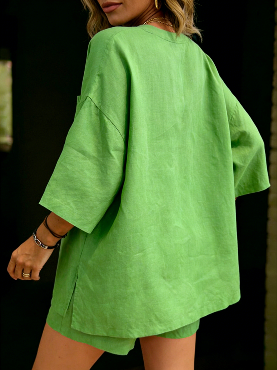 Cozy Loose-fit Cotton-linen Two-piece Set