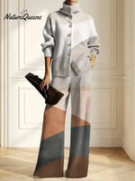 Women's Abstract Pattern Art Print Casual Cotton Knitted Suits