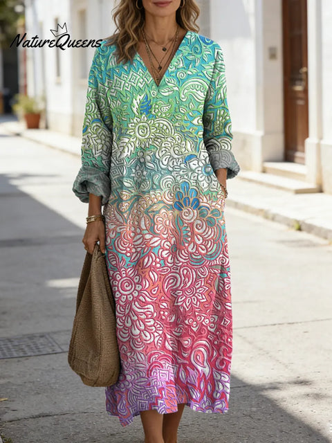 Women's Floral Art Print Casual Cotton Dress