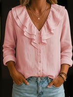 Women's Ruffled Collar Linen And Cotton Shirt