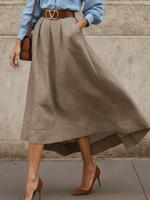 Elegant Irregular Hem Linen-cotton Blend Skirt