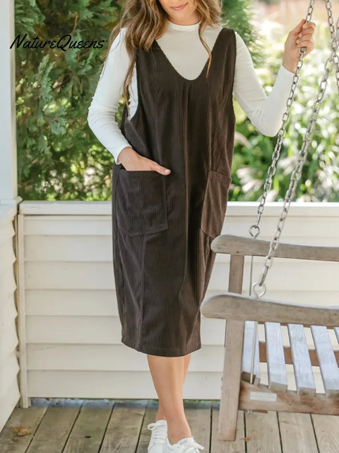 Women's Comfortable Corduroy Cotton Vest Dress