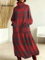 Women's Vintage Plaid Art Print Casual Cotton Knitted Dress