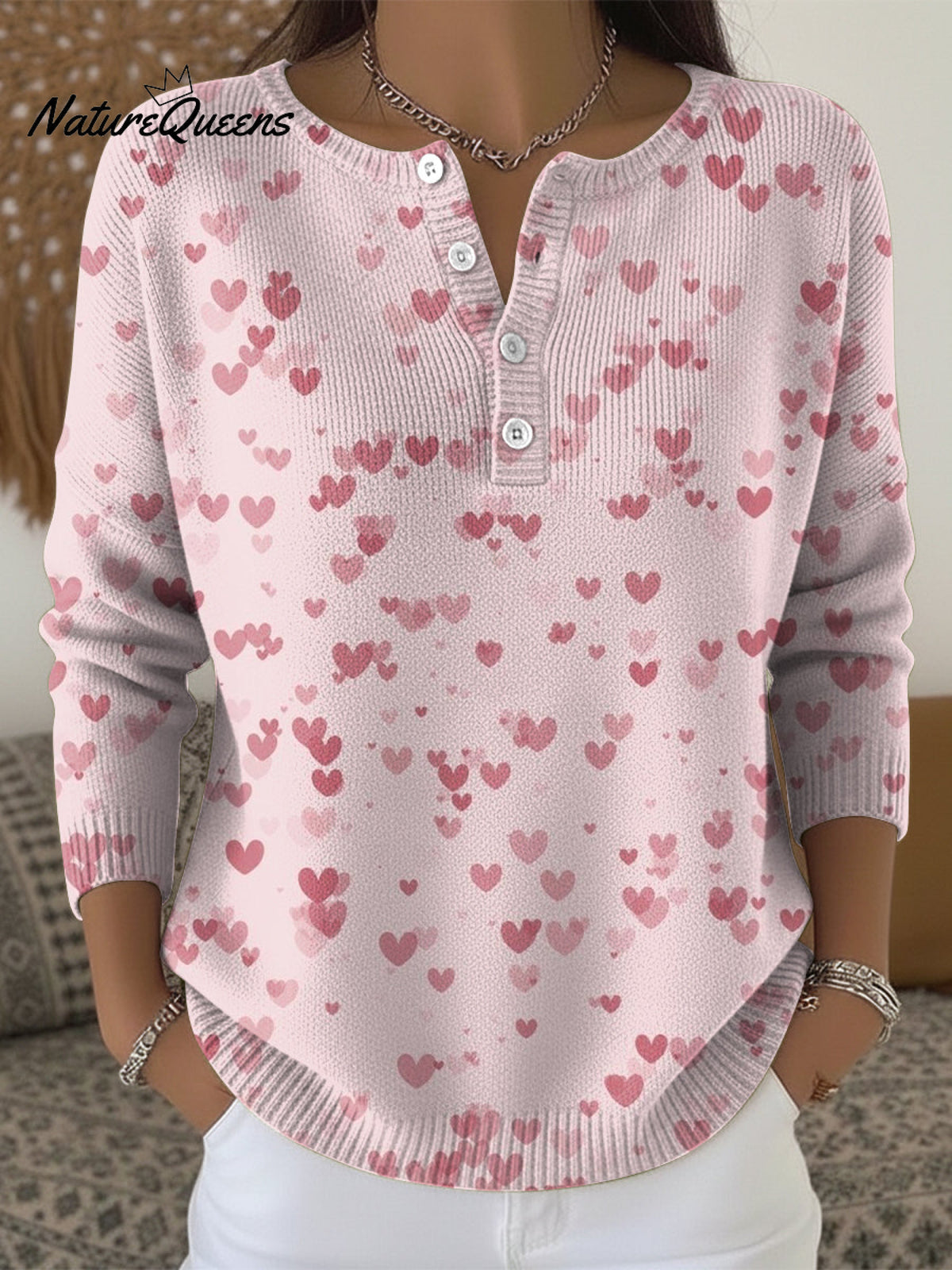 Heart-shaped Pattern Print Casual Valentine's Day Sweater