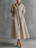 Casual Ruffled Striped Shirt Dress