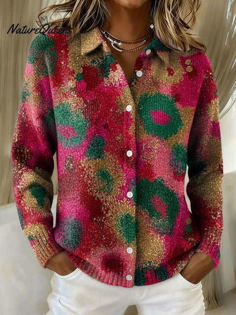 Women's Christmas Abstract Art Pattern Print Cowl Neck Sweater