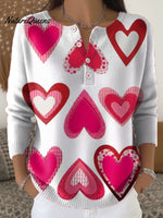 Women's Retro Plaid Heart Art Print Valentine's Day Casual Sweater