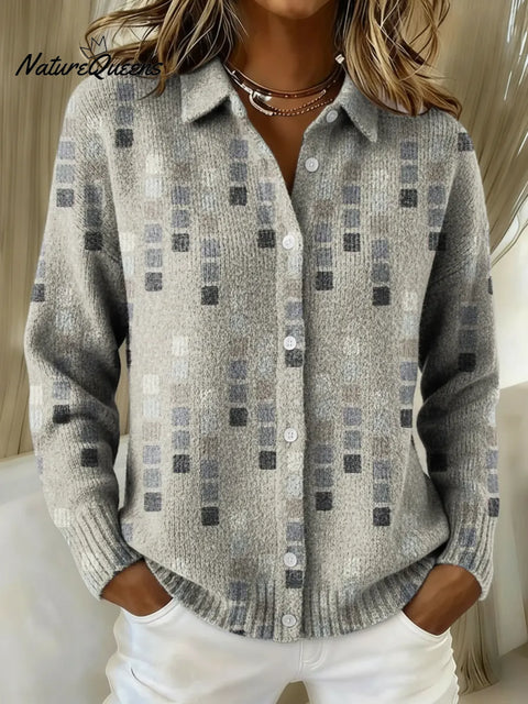 Women's Retro Retro Small Square Printed Collared Sweater