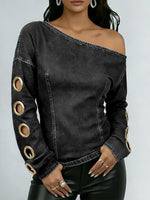 Women's Off-the-shoulder Long-sleeved Casual Loose Denim Top