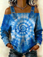 Women‘s Tie-dye Art Print Casual Cotton Denim Shirt