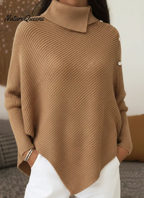 Retro High Collar Loose Bat Sleeve Solid Color Sweater