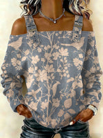 Women‘s Vintage Flower Pattern Art Print Casual CottonShirt