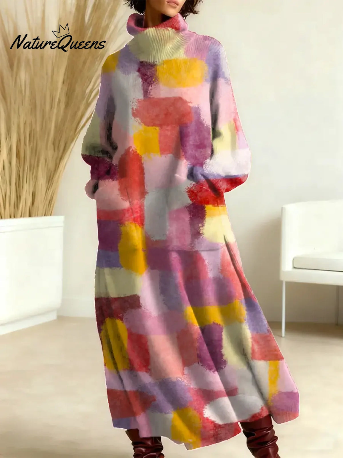 Women's Abstract Pattern Art Print Casual Cotton Knitted Dress