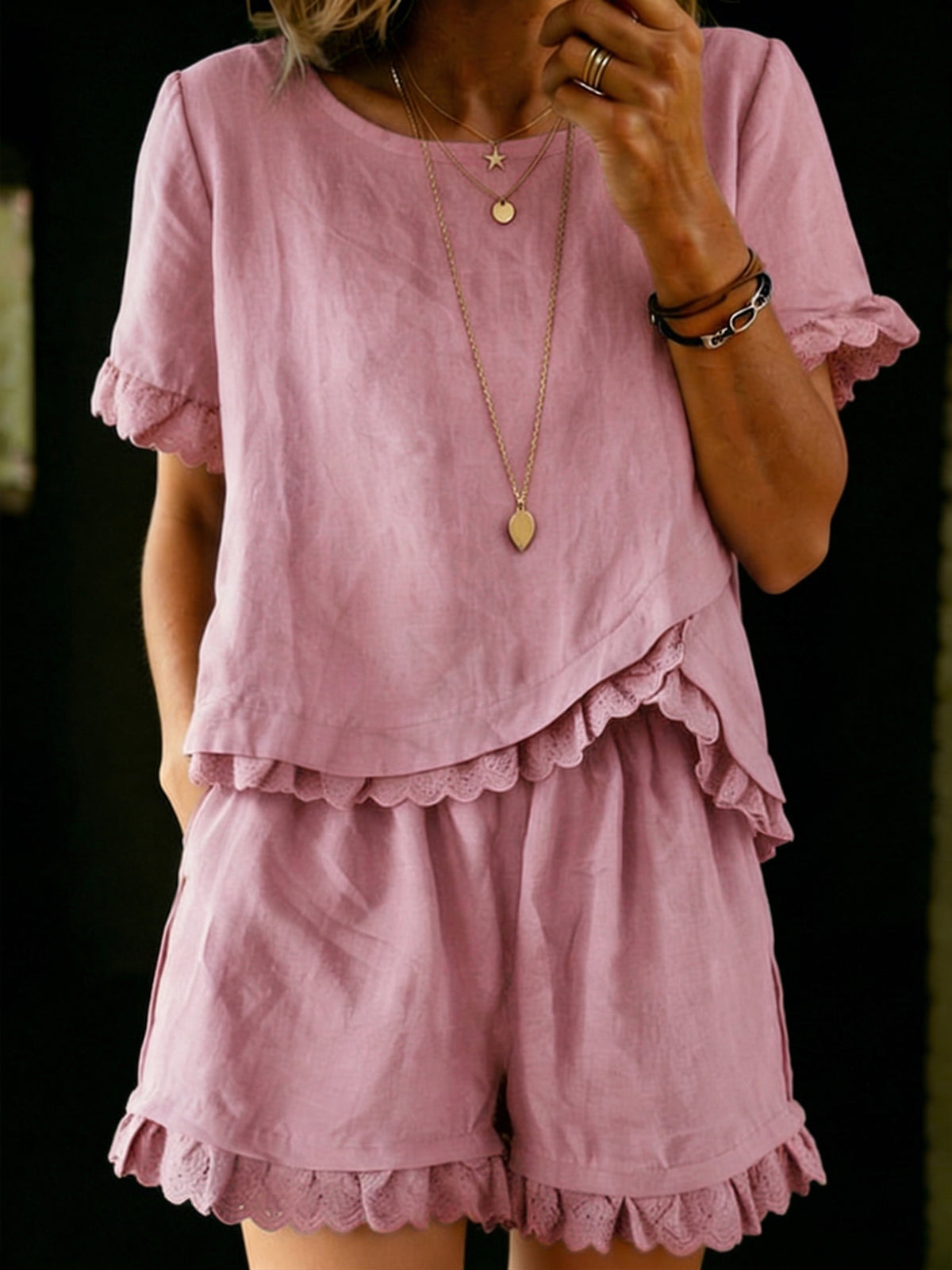 Retro Lace Loose Cotton-linen Two-piece Set