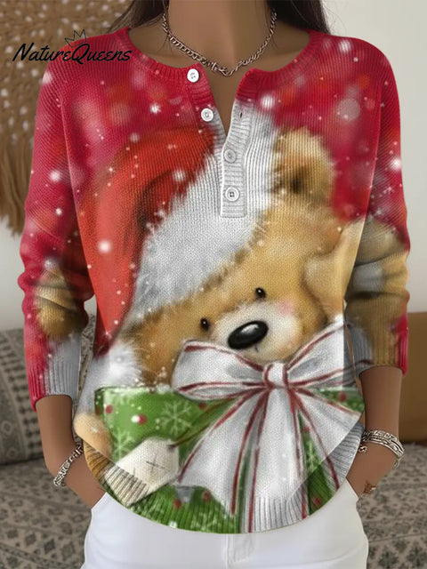 Women's Christmas Bear Casual Printed Sweater