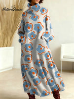 Women's Floral Pattern Art Print Casual Cotton Knitted Dress