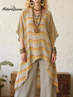 Women's Loose-fitting Cotton And Linen Top, Shorter In The Front And Longer In The Back