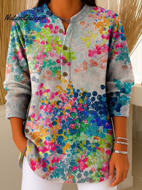 Women's Color Flowers Gradient Print Casual Cotton Shirt