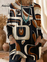 Women's Abstract Pattern Art Print Casual Cotton Knitted Sweater