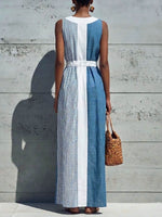 Women's Casual Loose Cotton-linen Dress — V-neck Sleeveless With Placement Print