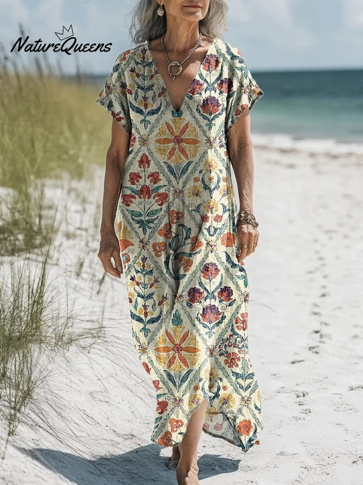 Women's Floral Art Print Casual Cotton And Linen Dress