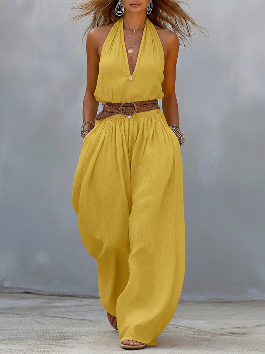 Casual Linen And Cotton Sleeveless Jumpsuit