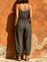 Boho Embroidered Cotton Gauze Spaghetti Strap Harem Jumpsuit