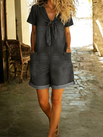 Casual Denim Romper With Front Tie Detail