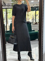 Women's Shiny Knit Top And Skirt Two-piece Set