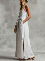 Women's Striped Art Casual Button Stylish Comfortable Cotton Linen Dress