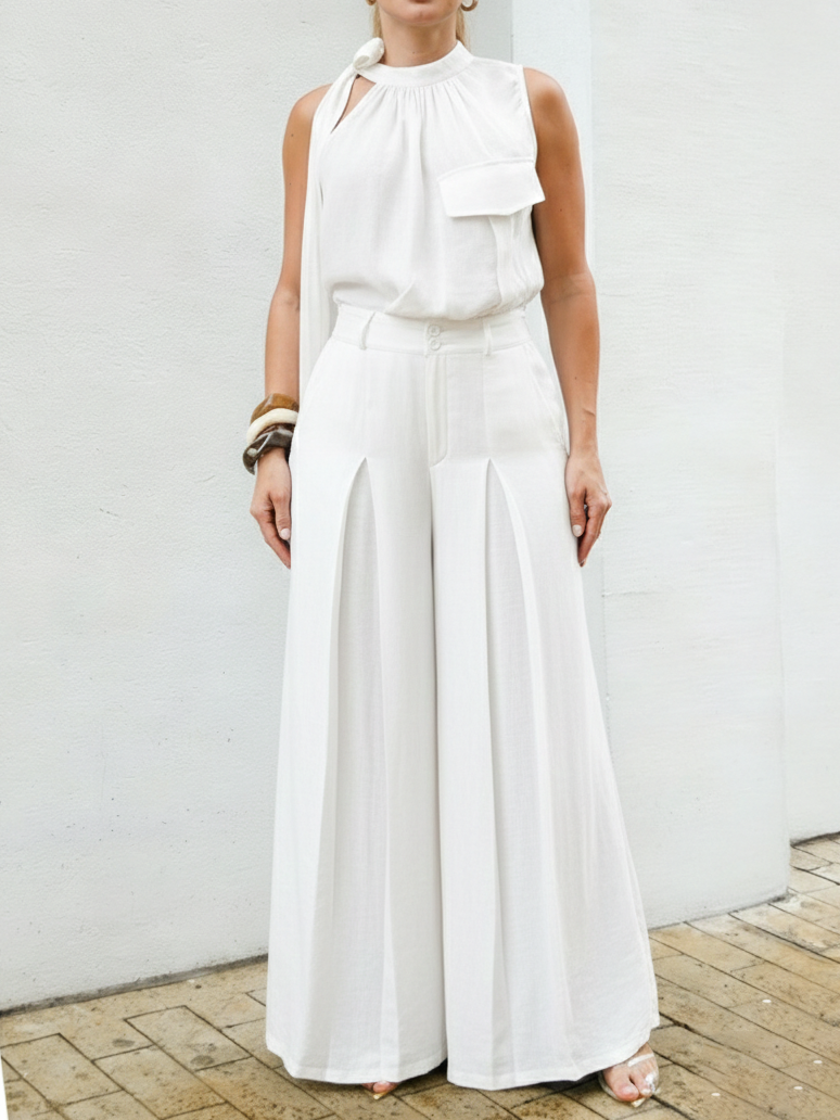 Elegant Halter Top And Wide-leg Pants Two-piece Set