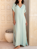 Cozy Double-layered Hem Linen-cotton Dress